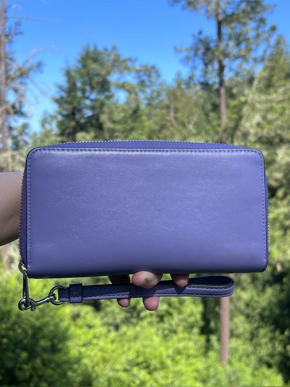 COACH Long Zip-Around Phone Wallet Purple Leather w Silver Hardware AUTHENTIC